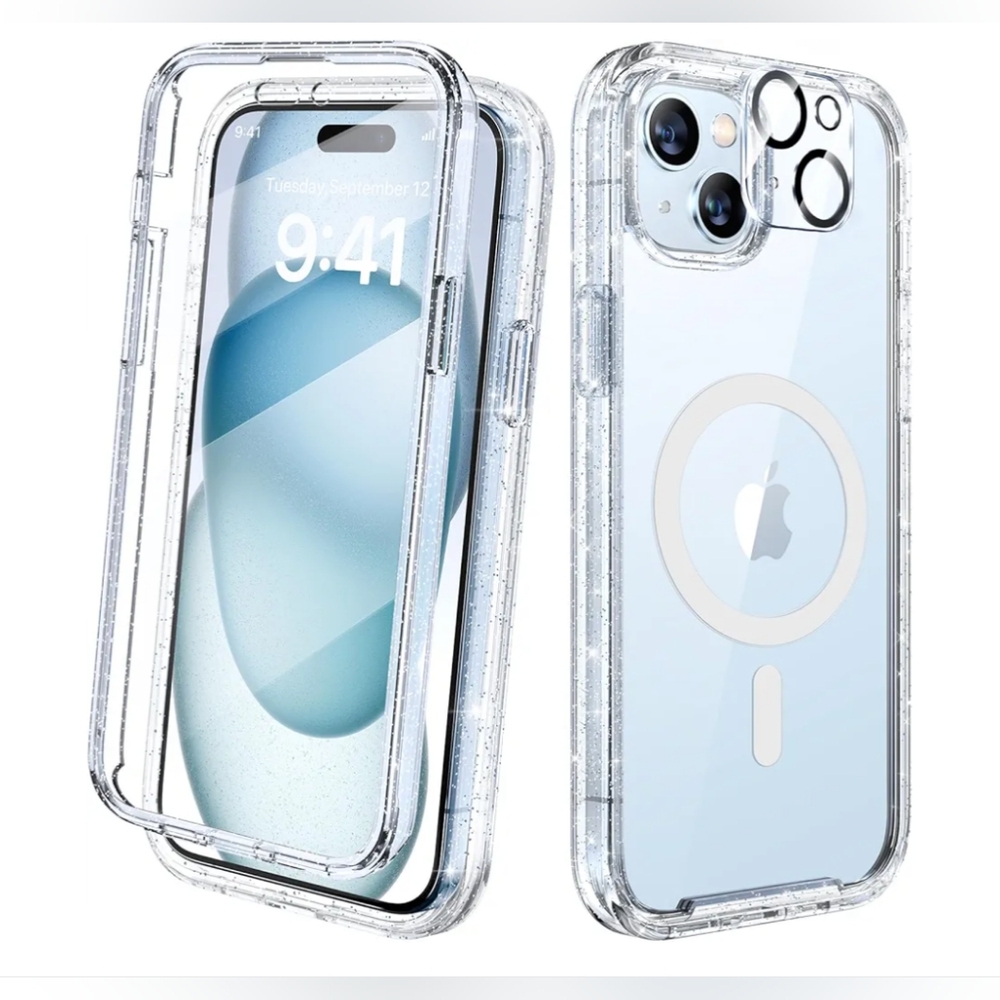 Diaclara Iphone 15 6.1 Clear Glitter Protective Phone Case